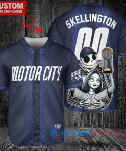 Detroit Tigers x Jack Skellington World Series Trophy Baseball Jersey Navy