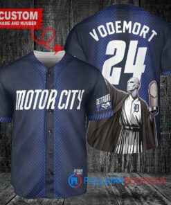 Detroit Tigers x Lord Voldemort Harry Potter with Trophy Custom Baseball Jersey Navy City Connect