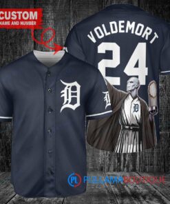 Detroit Tigers x Lord Voldemort Harry Potter with Trophy Custom Baseball Jersey Navy