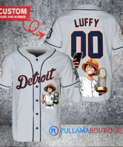 Detroit Tigers x Luffy One Piece with Trophy Custom Baseball Jersey Gray