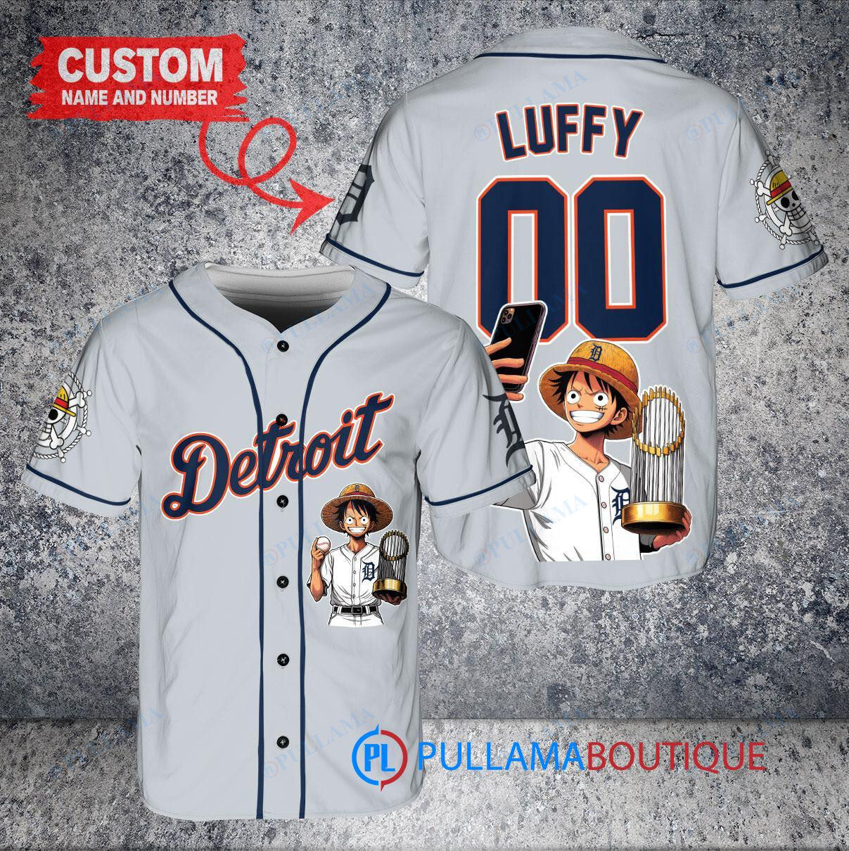 Kansas City Royals x Luffy One Piece with Trophy Custom Baseball Jersey Navy