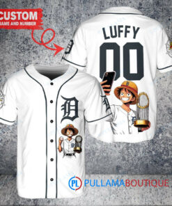 Detroit Tigers x Luffy One Piece with Trophy Custom Baseball Jersey White