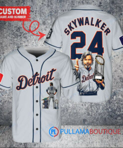 Detroit Tigers x Luke Skywalker Star Wars with Trophy Custom Baseball Jersey Gray