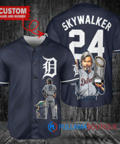 Detroit Tigers x Luke Skywalker Star Wars with Trophy Custom Baseball Jersey Navy