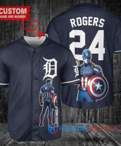 Detroit Tigers x Marvel Captain America Steve Rogers Baseball Jersey – Navy