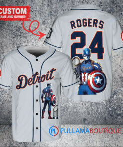 Detroit Tigers x Marvel Captain America Steve Rogers Baseball Jersey Gray