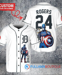 Detroit Tigers x Marvel Captain America Steve Rogers Baseball Jersey White