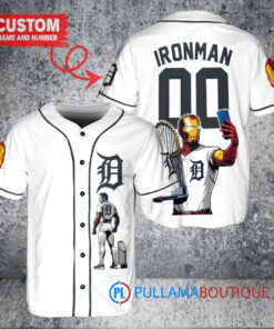 Detroit Tigers x Marvel Iron Man Tony Stark with Trophy Custom Baseball Jersey White