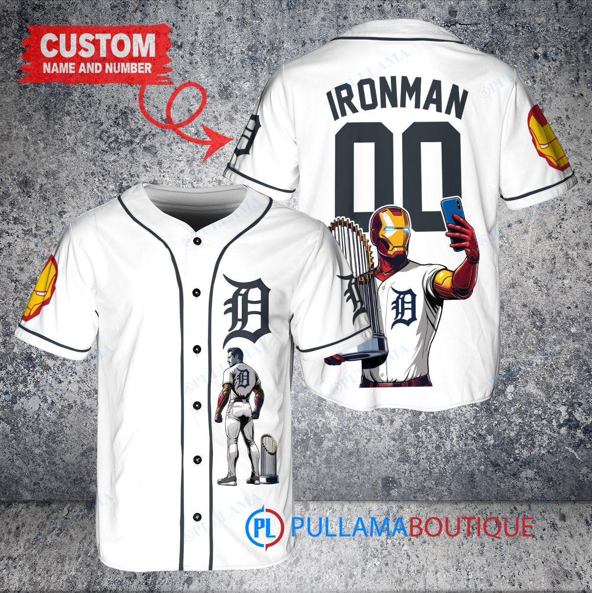 Los Angeles Dodgers x Marvel Iron Man Tony Stark with Trophy Custom Baseball Jersey White