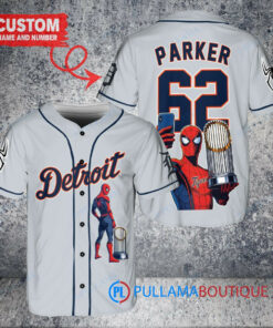 Detroit Tigers x Marvel Spiderman with Trophy Custom Baseball Jersey Gray