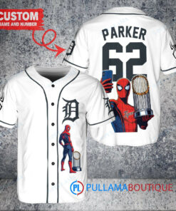 Detroit Tigers x Marvel Spiderman with Trophy Custom Baseball Jersey White