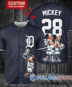 Detroit Tigers x Mickey and Minnie with Trophy Baseball Jersey Navy