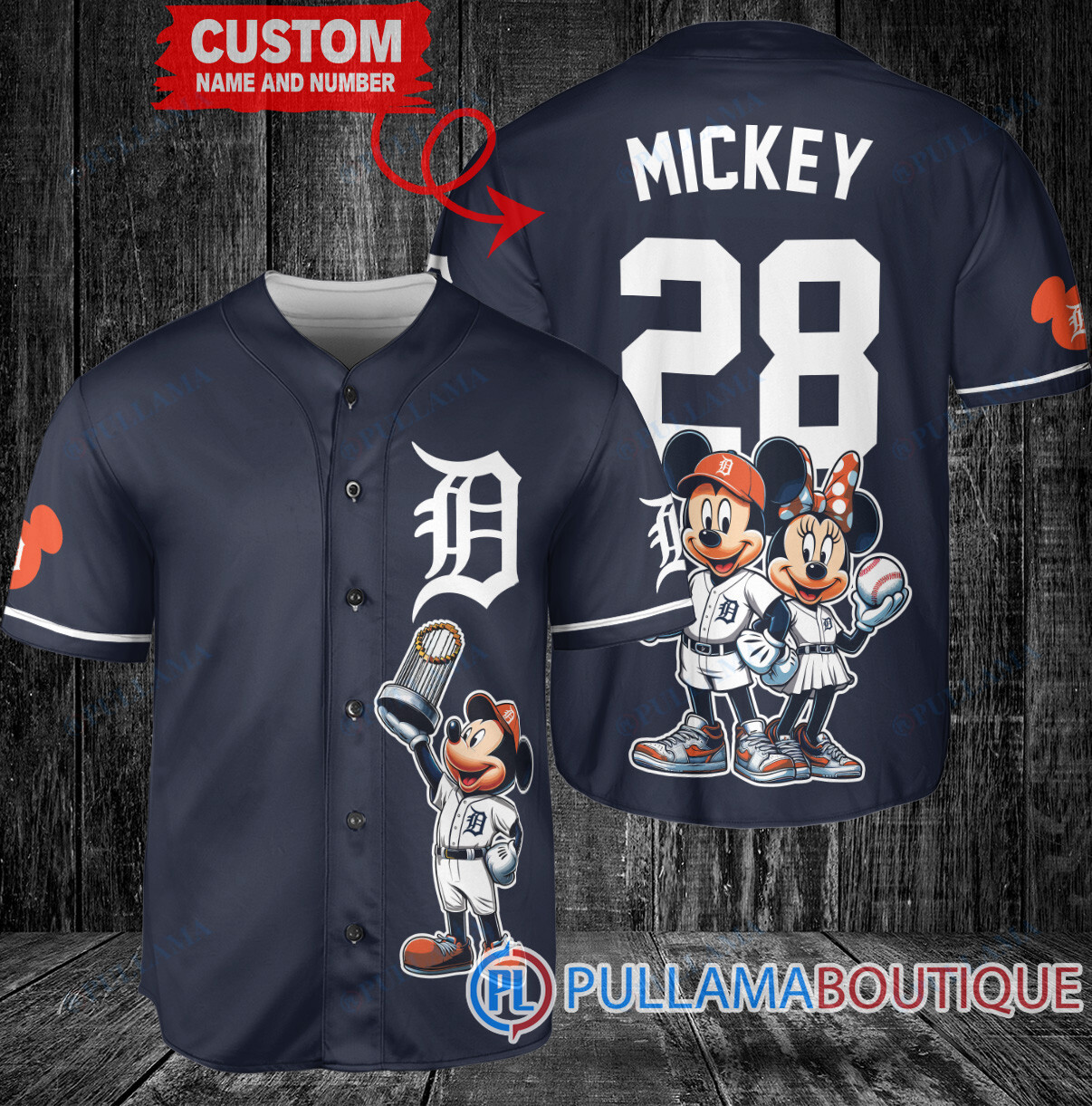 Minnesota Twins x Mickey and Minnie with Trophy Baseball Jersey Navy