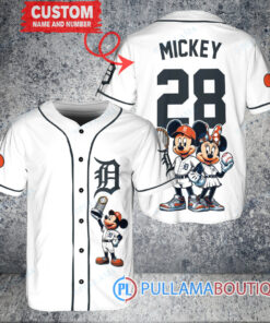 Detroit Tigers x Mickey and Minnie with Trophy Baseball Jersey White