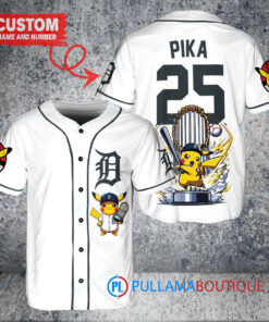 Detroit Tigers x Pikachu Pokemon with Trophy Custom Baseball Jersey White