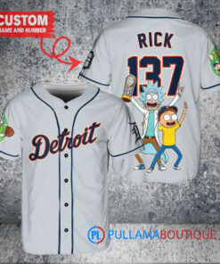 Detroit Tigers x Rick and Morty with Trophy Custom Baseball Jersey Gray