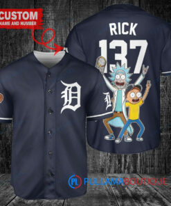 Detroit Tigers x Rick and Morty with Trophy Custom Baseball Jersey Navy