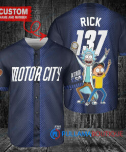 Detroit Tigers x Rick and Morty with Trophy Custom Baseball Jersey Navy City Connect