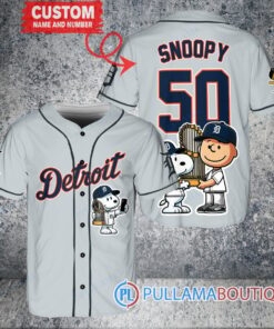 Detroit Tigers x Snoopy and Charlie Brown with Trophy Baseball Jersey Gray