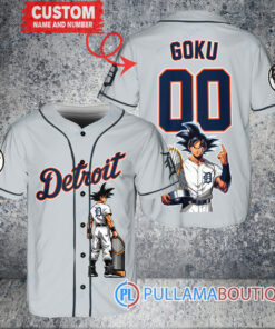 Detroit Tigers x Son Goku Kakarot Super Saiyan Dragon Ball Z with Trophy Baseball Jersey Gray V2