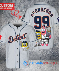 Detroit Tigers x SpongeBob SquarePants with Trophy Custom Baseball Jersey Gray