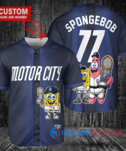 Detroit Tigers x SpongeBob SquarePants with Trophy Custom Baseball Jersey Navy City Connect