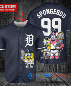 Detroit Tigers x SpongeBob SquarePants with Trophy Custom Baseball Jersey Navy