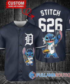 Detroit Tigers x Stitch with Trophy Baseball Jersey Navy