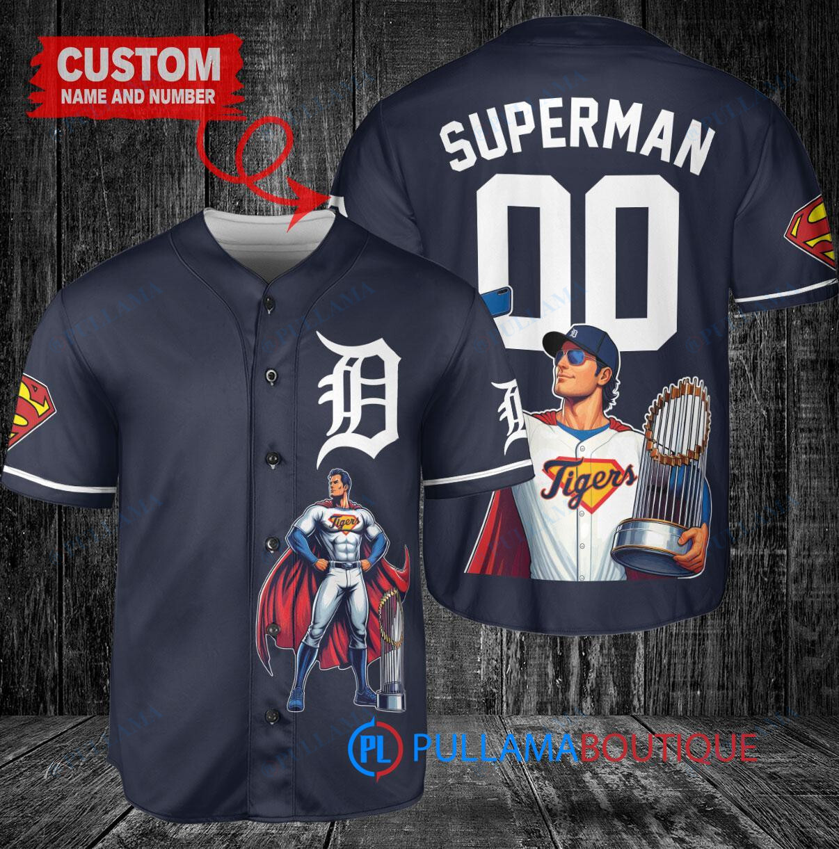 New York Yankees x DC Comics Batman The Dark Knight with Trophy Custom Baseball Jersey Navy