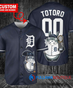 Detroit Tigers x Totoro Studio Ghibli with Trophy Custom Baseball Jersey Navy