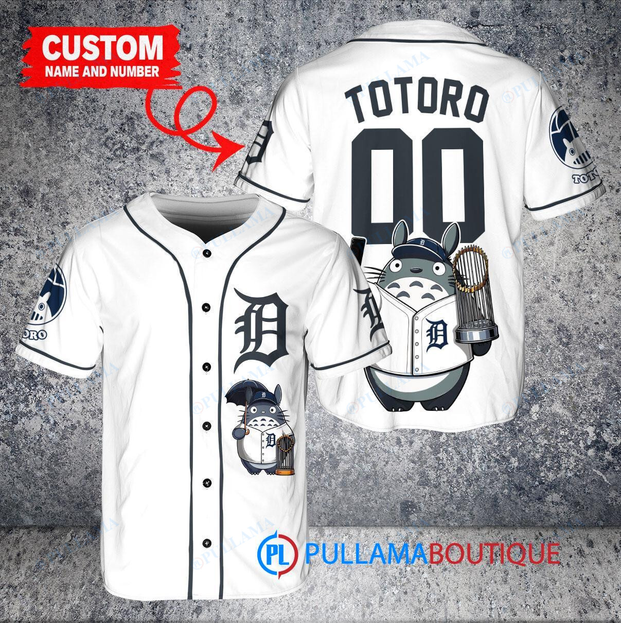 New York Mets x Totoro Studio Ghibli with Trophy Custom Baseball Jersey White