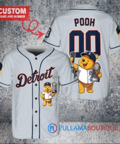 Detroit Tigers x Winnie the Pooh with Trophy Custom Baseball Jersey Gray