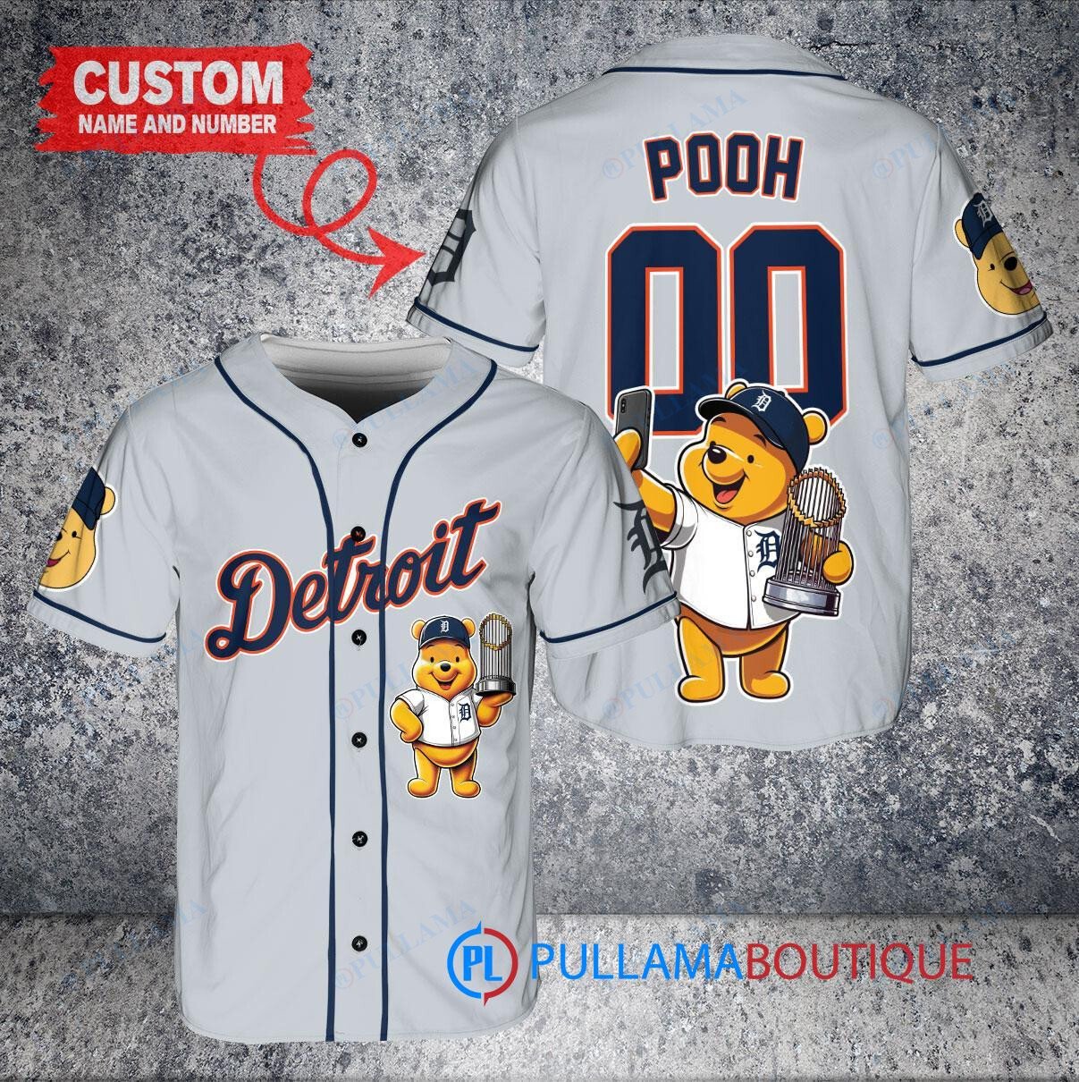 Atlanta Braves x Winnie the Pooh with Trophy Custom Baseball Jersey Black