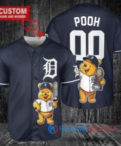 Detroit Tigers x Winnie the Pooh with Trophy Custom Baseball Jersey Navy