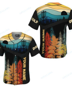 Disc Golf Retro Forest Custom Name Baseball Jersey