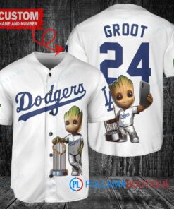 Dodgers x Baby Groot Marvel Guardians Of The Galaxy Baseball Jersey White