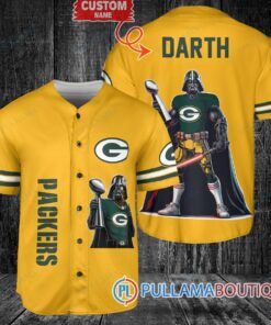 Green Bay Packers x Darth Vader Star Wars with Trophy Custom Baseball Jersey Gold