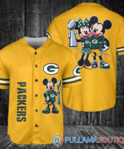 Green Bay Packers x Mickey and Minnie with Trophy Baseball Jersey Gold