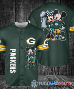 Green Bay Packers x Mickey and Minnie with Trophy Baseball Jersey Green