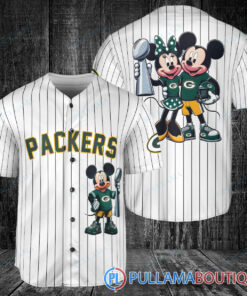 Green Bay Packers x Mickey and Minnie with Trophy Baseball Jersey White