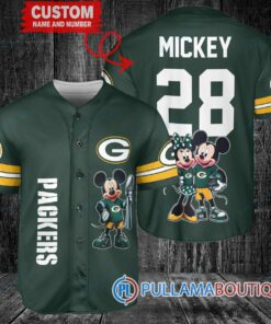 Green Bay Packers x Mickey and Minnie with Trophy Custom Baseball Jersey Green