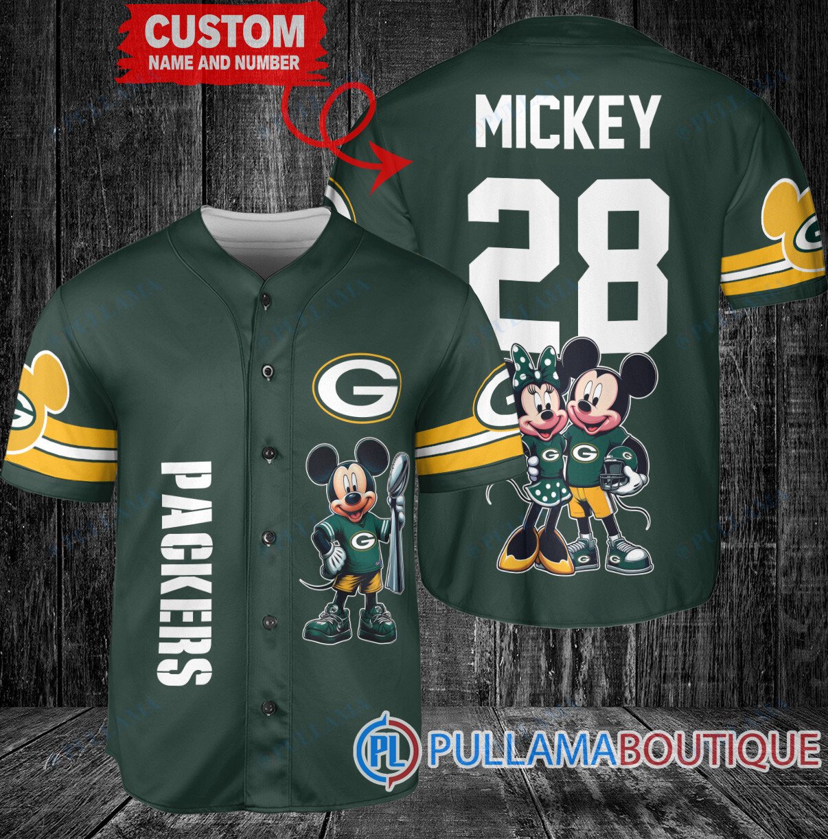 Chicago Bears x Mickey and Minnie with Trophy Custom Baseball Jersey White