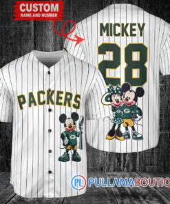 Green Bay Packers x Mickey and Minnie with Trophy Custom Baseball Jersey White