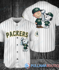 Green Bay Packers x Snoopy and Charlie Brown with Trophy Baseball Jersey White