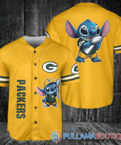 Green Bay Packers x Stitch with Trophy Baseball Jersey Gold