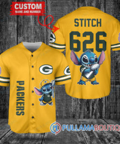 Green Bay Packers x Stitch with Trophy Custom Baseball Jersey Gold