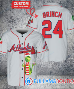 Grinch Christmas Atlanta Braves Custom Baseball Jersey Gray