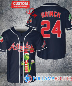 Grinch Christmas Atlanta Braves Custom Baseball Jersey Navy