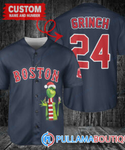 Grinch Christmas Boston Red Sox Custom Baseball Jersey Navy