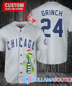 Grinch Christmas Chicago Cubs Custom Baseball Jersey Gray